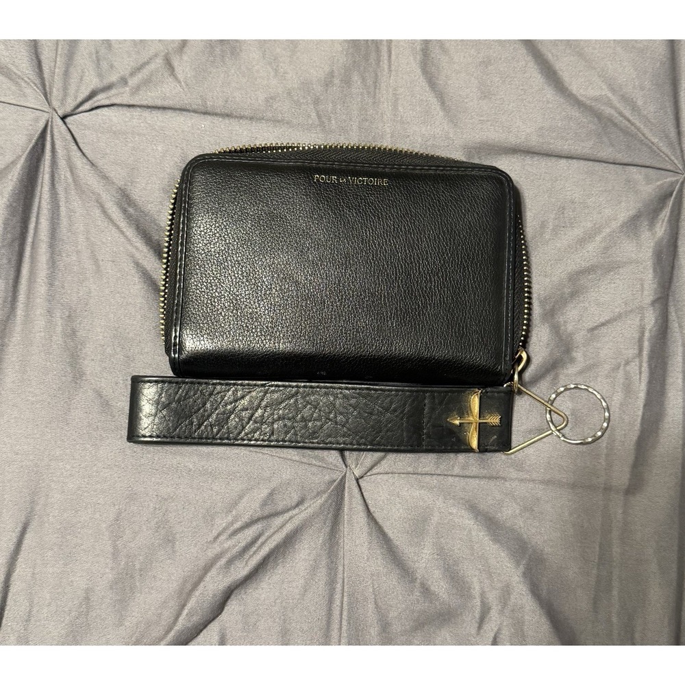 Pour La Victoire Women's Clutch Handbag Purse Wallet - Genuine Black Leather